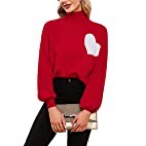 NWT Red Turtleneck Heart Sweater - Picture 1 of 6